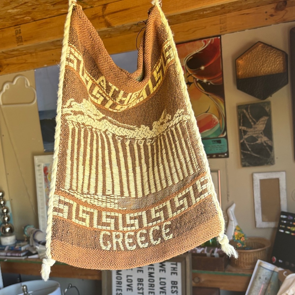 Brown and Cream Greece Tapestry Bag